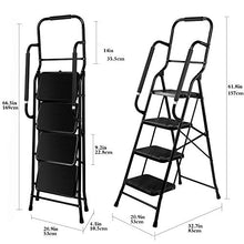 Load image into Gallery viewer, Step Ladders, Folding 4 Step Stool with Safety Rails Portable Heavy Duty 330 lb Load Capacity for Home Household Kitchen Office Garden,Black