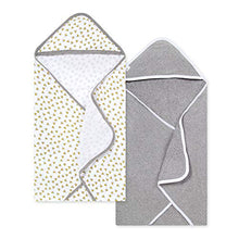 Load image into Gallery viewer, Burt's Bees Baby - Hooded Towels, Absorbent Knit Terry, Super Soft Single Ply, 100% Organic Cotton (Honey Bee/Grey, 2-Pack)