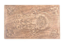Load image into Gallery viewer, DharmaObjects Hamsa Hand of Fatima Hand Carved Jewelry Trinket Keepsake Wooden Storage Box (Fatima Hand, Large)
