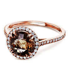 Load image into Gallery viewer, Kobelli Checkered Smokey Quartz Halo Rose Gold Ring - 4.0