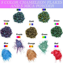 Load image into Gallery viewer, Bealkimm 5 Color Chameleon Flakes and 5 Mica Powder Colorshift Pigments Powder for Epoxy Resin Soap Making Dyes Nails Art Makeup Candle Flakes Eyeshadow with 2 Brushes