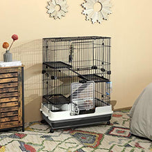 Load image into Gallery viewer, SONGMICS 4-Level Small Animal Pet Cage, Ferret Chinchilla Playpen Hutch with 3 Platforms, 3 Ramps, Leakproof Litter Tray, 3 Doors, and Lockable Wheels, Black UPSC02BK