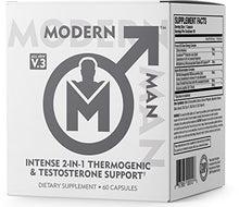 Load image into Gallery viewer, Modern Man V3 - Testosterone Booster + Thermogenic Fat Burner for Men, Boost Focus, Energy & Alpha Drive - Anabolic Weight Loss Supplement & Lean Muscle Builder | Lose Belly Fat - 60 Pills