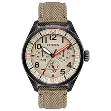 Load image into Gallery viewer, Citizen Eco-Drive Garrison Quartz Mens Watch, Stainless Steel with Nylon strap, Field watch, Khaki (Model: BU2055-08X)