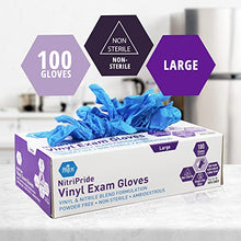 Load image into Gallery viewer, Med PRIDE NitriPride Nitrile-Vinyl Blend Exam Gloves, Large 100 - Powder Free, Latex Free & Rubber Free - Single Use Non-Sterile Protective Gloves for Medical Use, Cooking, Cleaning & More