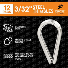 Load image into Gallery viewer, 12 Pk Stainless Steel Thimbles for Wire Rope - 3/32 Inch - Marine Rigging, Sailing, Boat Anchor, Fishing, Railing, DIY, Hobby, Commercial, Industrial Applications - by Xpose Safety