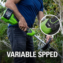 Load image into Gallery viewer, Greenworks 48V 15" Cordless String Trimmer, (2) 2.0Ah USB Batteries (USB Hub) and Dual Port Rapid Charger Included (2 x 24V)