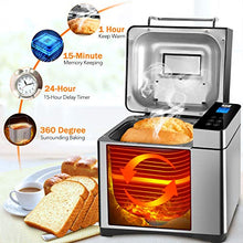 Load image into Gallery viewer, KBS Large 17-in-1 Bread Machine, 2LB All Stainless Steel Bread Maker with Auto Fruit Nut Dispenser, Nonstick Ceramic Pan, Full Touch Panel Tempered Glass, Reserve& Keep Warm Set, Oven Mitt and Recipes