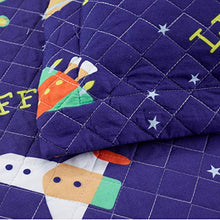 Load image into Gallery viewer, 3 Pcs Kids Space Quilt Summer Bedspreads Full/Queen Size Galaxy Coverlet Set,Cute Spaceship Plane Numbers Planet Bed Cover Lightweight Kids Universe Blanket Galaxy Bedding for Teens Boys-Purple