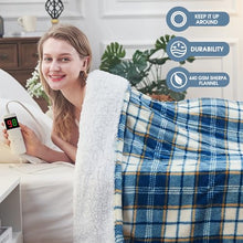 Load image into Gallery viewer, OCTROT Heated Blanket Electric Throw, Heating Blanket with 10 Heating Levels & 8 Hours Auto Off, Thick Soft Fuzzy Heat Blanket Sherpa Flannel Plush Checkered Plaid Blanket for Couch, 50x60 inch Blue