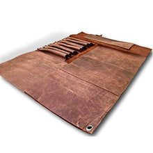 Load image into Gallery viewer, Large Handmade Leather Knife Roll - 11 Pocket Knife Bag with Buckle