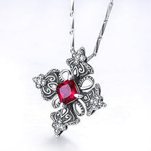 Load image into Gallery viewer, Merthus Antique Created Ruby Irish Celtic Cross Pendant Necklace for Women,18"