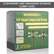 Load image into Gallery viewer, KOWOOD Pro Tongue and Groove Set of 2 Pieces 1/4 Inch Shank Router Bit Set 3 Teeth Adjustable T Shape Wood Milling Cutter