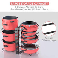 Load image into Gallery viewer, Pan Organizer Rack for Cabinet, Pot Rack with 3 DIY Methods, Adjustable Pots and Pans Organizer under Cabinet with 8 Tiers, Large & Small Pot Organizer Rack for Cabinet Kitchen Cookware Organizer