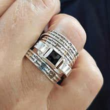 Load image into Gallery viewer, Woman of Valor Hebrew Engraved Multiband Sterling Silver and Onyx Ring, Jewish Jewelry for Women