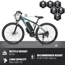 Load image into Gallery viewer, 29'' 500W Electric Mountain EBike for Adults, 21 Speed Gears Off Road Beach Sand Snow Electric Bicycle with 48V 10AH Removable Waterproof Battery Commute EBike with Dual Disc Brakes