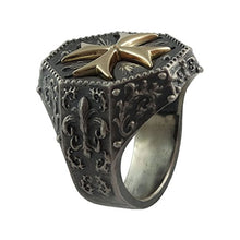 Load image into Gallery viewer, Knights Templar Maltese Cross Mens Ring Fleur De Lis Silver 925 and 10K Gold Masonic Jewelry