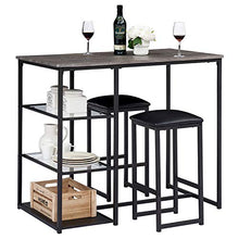 Load image into Gallery viewer, VECELO 3-Piece Pub Dining Set Counter Height Breakfast Table with Cushion Stools, Black