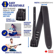 Load image into Gallery viewer, Perri’s Leathers Ltd. - Guitar Strap – Leather – Double Stitched - Black - Adjustable - for Acoustic / Bass / Electric Guitars –Made in Canada (BDS-175)