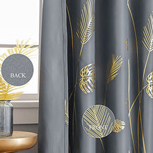 Load image into Gallery viewer, Estelar Textiler Grey and Gold Blackout Curtains Window Curtain Panels with Palm Tree and Wheat Pattern Light Blocking Curtains for Living Room Sliding Glass Door, Grey, 52Wx108L, 2 Panels