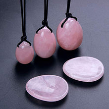 Load image into Gallery viewer, Banshren 5 Piece Rose Quartz Healing Crystals Set, 3 Rose Crystal Quartz Drilled Eggs in Graduated Sizes for Kegel Exercise or Vaginal Training (Small, Medium, Large) & 2 Worry Stones for Meditation