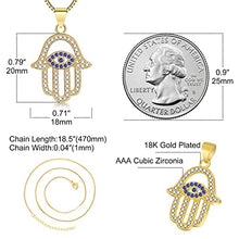 Load image into Gallery viewer, KOMI Hamsa Necklace Hand of Fatima Evil Eye Necklace 18K Gold Plated CZ Cubic Zirconia Necklace Evil Eye Pendant Necklace Minimalist Amulet Necklaces for Women