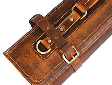 Load image into Gallery viewer, Leather Knife Roll Storage Bag | Elastic and Expandable 10 Pockets | 6 Leather Pocket | Adjustable/Detachable Shoulder Strap | Travel-Friendly Chef Knife Case Roll By Aaron Leather (Caramel, Leather)