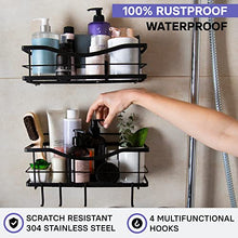 Load image into Gallery viewer, KINCMAX Shower Caddy Bathroom Shelf, No Drilling Traceless Adhesive Bathroom Storage Organizer, SUS304 Rustproof Food Storage Basket, 2-in-1 Kitchen Spice Racks-2 Pack (Matte Black)