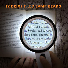 Load image into Gallery viewer, Magnifying Glass with Light, 30X Handheld Large Magnifying Glass 12 LED Illuminated Lighted Magnifier for Macular Degeneration, Seniors Reading, Soldering, Inspection, Coins, Jewelry, Exploring(White)