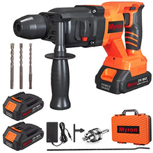 Load image into Gallery viewer, Cordless Rotary Hammer Drill, 21V Brushless 1 Inch SDS Plus Hammer Drill Kit With 2 Batteries, Charger, 1/2" Drill Chuck, 3 Drill Bits, Grease and Case–Suitable for Concrete, Wood, Stone, and Metal