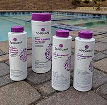 Load image into Gallery viewer, Spa and Hot Tub Chemical Balancer Maintenance Kit - Contains Scum Absorber, SpaGuard Total Alkalinity Increaser, Calcium Increaser, pH Increaser and pH Decreaser (5 Items)