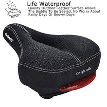 Load image into Gallery viewer, DAWAY Comfortable Men Women Bike Seat C99 Memory Foam Padded Leather Wide Bicycle Saddle Cushion with Taillight, Waterproof, Dual Spring Designed, Soft, Breathable, Fit Most Bikes, 1 Year Warranty