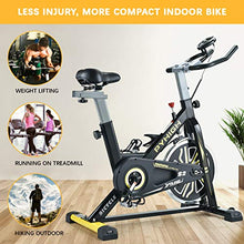 Load image into Gallery viewer, PYHIGH Indoor Cycling Bike Stationary Exercise Bike, Comfortable Seat Cushion, Ipad Holder with LCD Monitor for Home Cardio Workout Bike