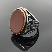 Load image into Gallery viewer, KAR Handmade .925 Sterling Silver Agate (Aqeeq) Stone Ottoman Men's Ring -US K65B (10.5)