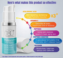 Load image into Gallery viewer, Hyaluronic Acid Anti Aging Serum w. Peptide Booster + Vitamin C - Ultra Strength for Ages 50+ - Restore and Prevent Wrinkles & Fine Lines - Intensive Face Neck & Eye Serum - 180 Cosmetics