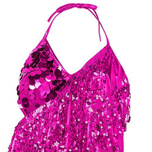 Load image into Gallery viewer, YiZYiF Women's Halter Neck Latin Salsa Tango Ballroom Dance Costume Tassels Sequins Dress Rose One Size