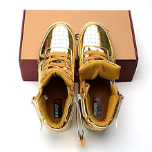 Load image into Gallery viewer, Odema Women High Top USB Charging LED Shoes Flashing Sneakers, Gold, 8 B(M) US