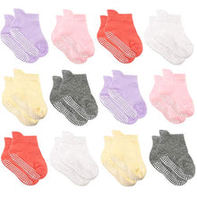 Load image into Gallery viewer, AVANTMEN Baby Socks with Grips Non Slip for Babies Girls Boys Toddlers Infants Kids Ankle Socks Anti Skid 6/12 Pack (12 Pack Girls - Assorted Solid, 1-3T)