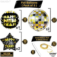 Load image into Gallery viewer, Large, New Years Balloons 2023 - 22 Inch Disco Balloons | Foil Happy New Year Balloons | 70s Disco Theme Happy New Year Decorations 2023 | New Years Eve Party Supplies 2023 | NYE Decorations 2023