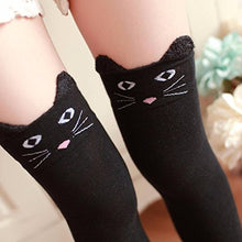 Load image into Gallery viewer, Clearance Women Winter Cartoon Cat Bear Panda Knitted Over Knee Long Boot Thigh-High Warm Socks (Black)