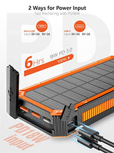 Load image into Gallery viewer, Solar Charger 30000mAh, Solar Power Bank, PD 18W & QC3.0 Quick Charge with 4 Outputs & Dual Inputs(USB/Type-C), External Backup Battery Huge Capacity Phone Charger for iOS and Android(Orange)