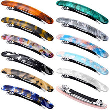 Load image into Gallery viewer, 12 Pieces Skinny Hair Barrettes Tortoise Shell Cellulose Acetate French Hair Clip Automatic Hair Clip Long and Thin Handmade Celluloid Onyx Hair Barrette Ponytail Holder Hairpins for Women Girls