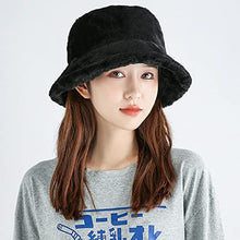 Load image into Gallery viewer, BCDlily Winter Bucket Hat for Women Men, Fluffy Fuzzy Warm Cloche Hats Furry Fisherman Cap (Black)