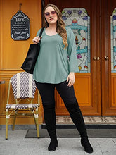Load image into Gallery viewer, BELAROI Womens Plus Size Tunic Tops 3/4 Sleeve V Neck T Shirts Basic Tee Loose Blouses with Pocket(3X,Grayish Green)