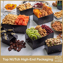 Load image into Gallery viewer, Christmas Gift Basket Holiday Dried Fruit & Nuts Black Tower + Ribbon (12 Assortments) Gourmet Food Bouquet Xmas Arrangement Platter, Birthday Care Package, Healthy Kosher Snack Box - Adults Men Women