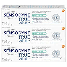 Load image into Gallery viewer, Sensodyne True White Sensitive Teeth Whitening Toothpaste for Stained Teeth, Cavity Prevention and Sensitive Teeth Treatment, Extra Fresh - 3 Ounces (Pack of 3)