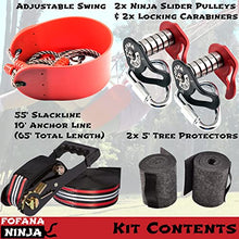 Load image into Gallery viewer, Fofana Ninja Slider Slackline Pulley Kit - 65 Ft. Slack Line Zip Ninja Course - Includes Slackline, 2X Slider Pulley, and Swing - Ninja Warrior Obstacle Course for Kids - Sports & Outdoor Play Toys