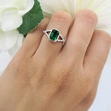 Load image into Gallery viewer, Dazzlingrock Collection Sterling Silver 7X5 MM Emerald Cut Lab Created Emerald & Diamond Ladies Engagement Ring, Size 8