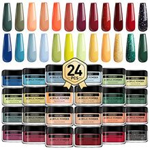 Load image into Gallery viewer, Modelones 24 Colors Acrylic Powder Set, Spring Summer Nail Acrylic Powder, Blue Green Glitter Acrylic Nail Powder, Pigmented Acrylic Powder for 3D Easter Nail Art, Nail Extension French Nail