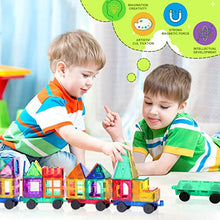 Load image into Gallery viewer, Magnetic Tiles with 2 Cars, Building Blocks Magnets Toys for Kids Toddlers, Educational Toys for 3+, STEM Preschool Learning Toys & Gifts for Kids Ages 3 4 5 6 Year Old Boys Girls